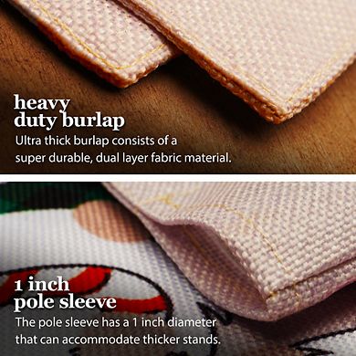 G128 Combo Set: Garden Flag Stand 1PK AND Merry Christmas 3 Festive Gnomes 12"x18" Burlap 1PK