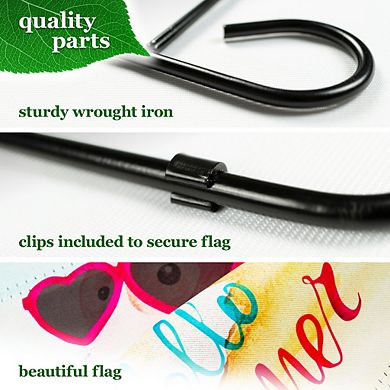 G128 Combo Set: Garden Flag Stand 1PK AND Hello Summer Peace Sign Flamingo 12"x18" 1PK