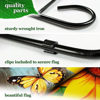 G128 Combo Set: Garden Flag Stand 1PK AND Welcome Sunflowers and Butterflies 12"x18" 1PK