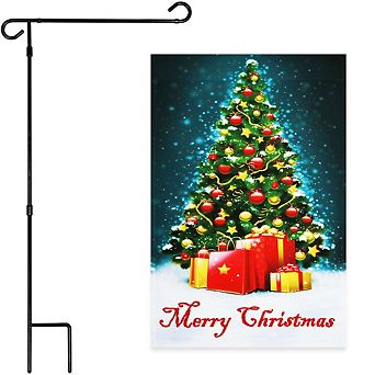 G128 Combo Set: Garden Flag Stand 1 pk AND Merry Xms, Tree with Gifts 12"x18" 1 pk