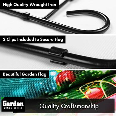 G128 Combo Set: Garden Flag Stand 1PK AND Merry Xms, Tree with Gifts 12"x18" 1PK