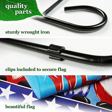 G128 Combo Set: Garden Flag Stand 1PK AND Welcome 3 Patriotic Gnomes 12"x18" 1PK