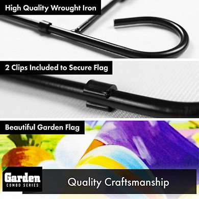 Combo: Garden Flag Stand 1PK AND Happy Easter Carrots Colorful Eggs with Bunny in Basket 12"x18" 1PK