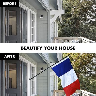 G128 Combo Set: 6ft Flag Pole Black + Bracket AND France 100D 3x5 Ft Printed Polyester Flag
