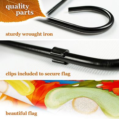 G128 Combo Set: Garden Flag Stand 1PK AND Autumn Blessings Gnomes with Pumpkins 12"x18" 1PK