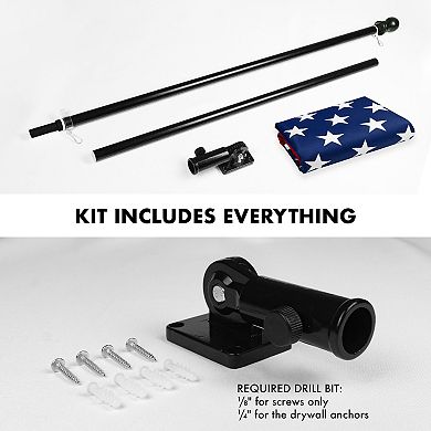G128 Combo Set: 6ft Flag Pole Black + Bracket AND American 100D 3x5 Ft Printed Polyester Flag