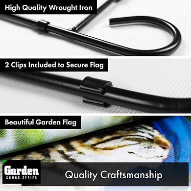 G128 Combo Set: Garden Flag Stand 1PK AND Welcome Sleeping Kitten 12"x18" 1PK