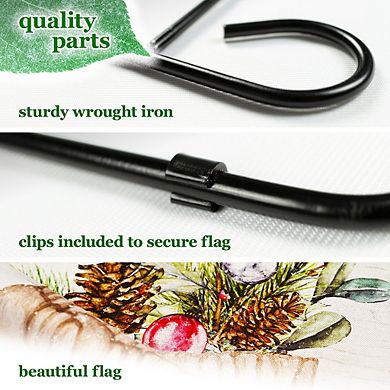 G128 Combo Set: Garden Flag Stand 1PK AND Mittens with Evergreen Arrangement 12"x18" 1PK