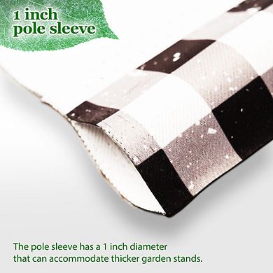 G128 Combo Set: Garden Flag Stand 1PK AND Mittens with Evergreen Arrangement 12"x18" 1PK