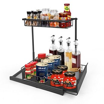 L-Shaped 2 tier Under Sink Organizer with Pull Out Sliding Storage Drawer