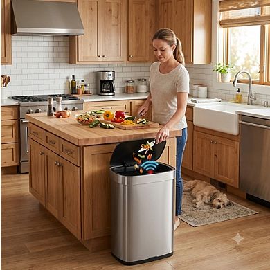 13 Gallon Touchless Motion Sensor Stainless Steel Kitchen Trash Can, Includes 45 Trash Bags