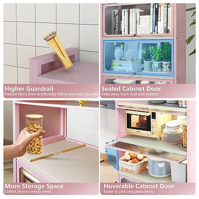 56.2" Tall Kitchen Storage Cabinet, 5 Tier Pantry Cabinet, 4 Door Accent Cabinet, Pink