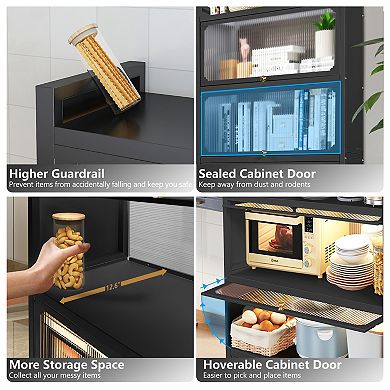 2 Door Accent Cabinet, 3 Tier Kitchen Organizer Shelf, Black