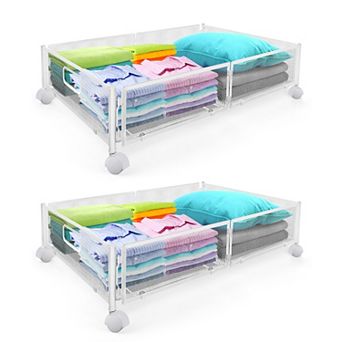 Under Bed Storage Containers with Wheels, Under Bed Organizer Drawer for Clothes, Toy, 2 Packs