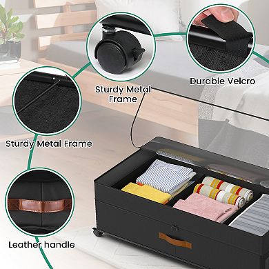 Under Bed Storage with Wheels, Adjustable Storage for Underbed with Lids(2 Pack)