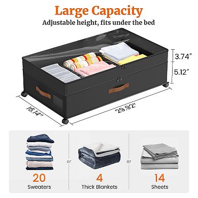 Under Bed Storage with Wheels, Adjustable Storage for Underbed with Lids(2 Pack)