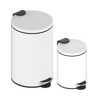 3.2 Gal./12-Liter and 0.8 Gal./3 Liter Stylish Round White Metal Step-on Trash Can Set