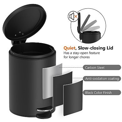 3.2 Gal./12-Liter and 0.8 Gal./3 Liter Stylish Round Black Metal Step-on Trash Can Set