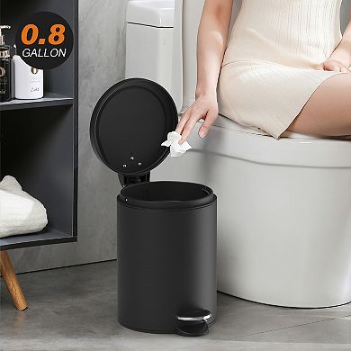 3.2 Gal./12-Liter and 0.8 Gal./3 Liter Stylish Round Black Metal Step-on Trash Can Set