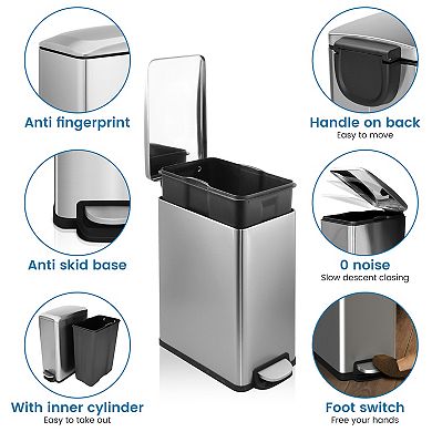 12 Gal./ 45 Liter Slim Stainless Steel Step-on kitchen Trash Can