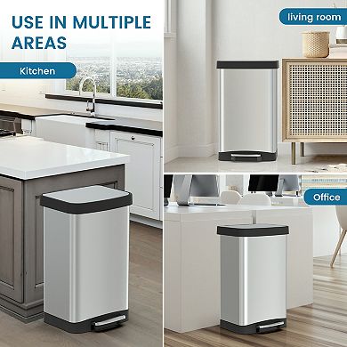 14.5 Gal./55 Liter Rectangle Step-On Stainless Steel Trash Can for Kitchen