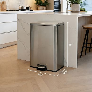 13 Gal./50 Liter Rectangular Stainless Steel Step-on Trash Can for Kitchen