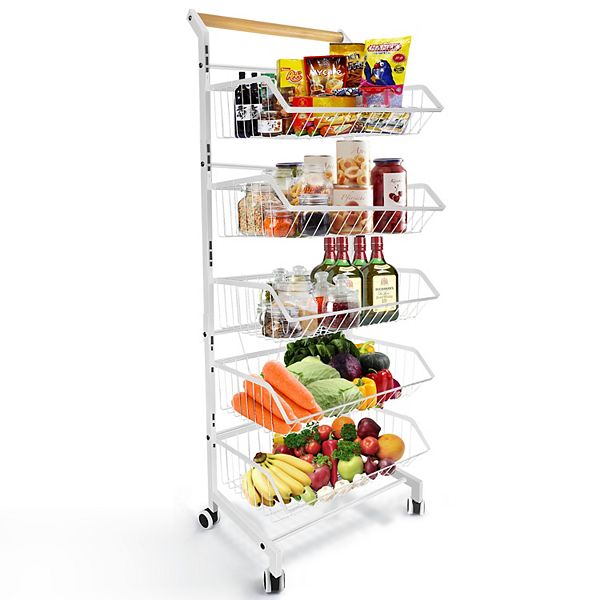 5 tier Rolling Utility Cart with Lockable Wheels, Adjustable Baskets ...