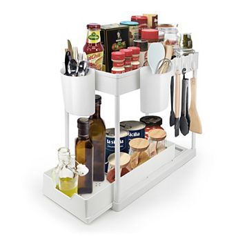 Under Sink Organizer, 2 tier Slim Pull Out Sliding Storage Drawer for Bathroom, Black, 2 Packs