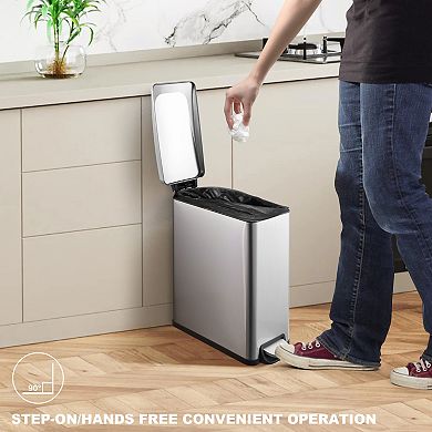 2.6 Gal./10 Liter Slim Stainless Steel Step-on Trash Can for Bathroom and Office