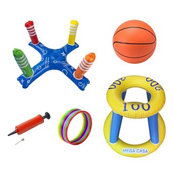 Inflatable Pool Toys Games Set, Floating Pool Basketball Hoops Pool Ring Toss Game for Kids Family