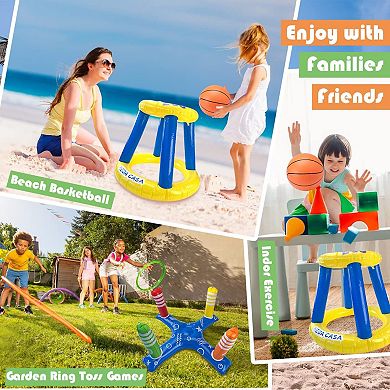 Inflatable Pool Toys Games Set, Floating Pool Basketball Hoops Pool Ring Toss Game for Kids Family