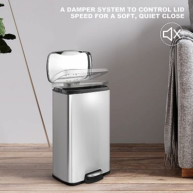 1.3 Gal./5 Liter Rectangular Stainless Steel Step-on Trash Can for Bathroom and Office
