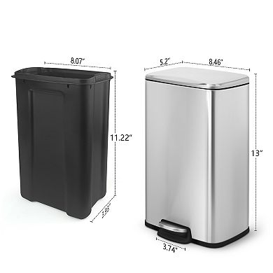 1.3 Gal./5 Liter Rectangular Stainless Steel Step-on Trash Can for Bathroom and Office