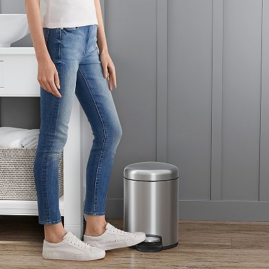 1.32 Gal./5 Liter Stainless Steel Round Step-on Trash Can for Bathroom and Office