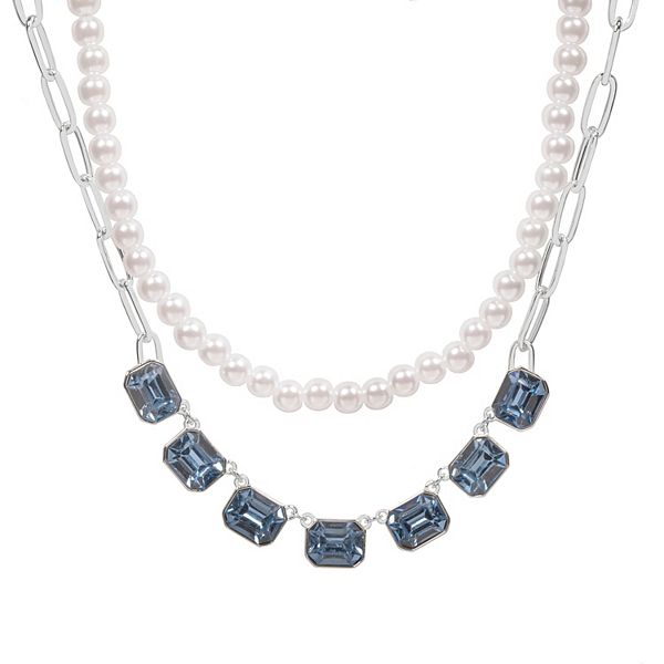 DRAPER JAMES RSVP™ Double Strand Simulated Pearl & Blue Stone Statement