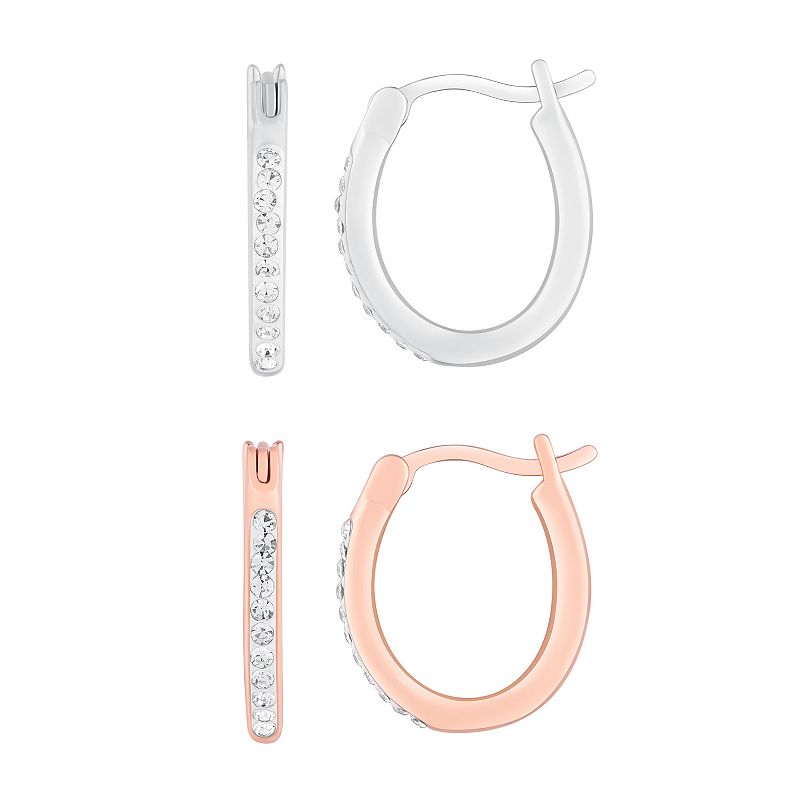 Chrystina Crystal Oval Hoop Earring 2-piece Set, Women's, Silver Tone Rose