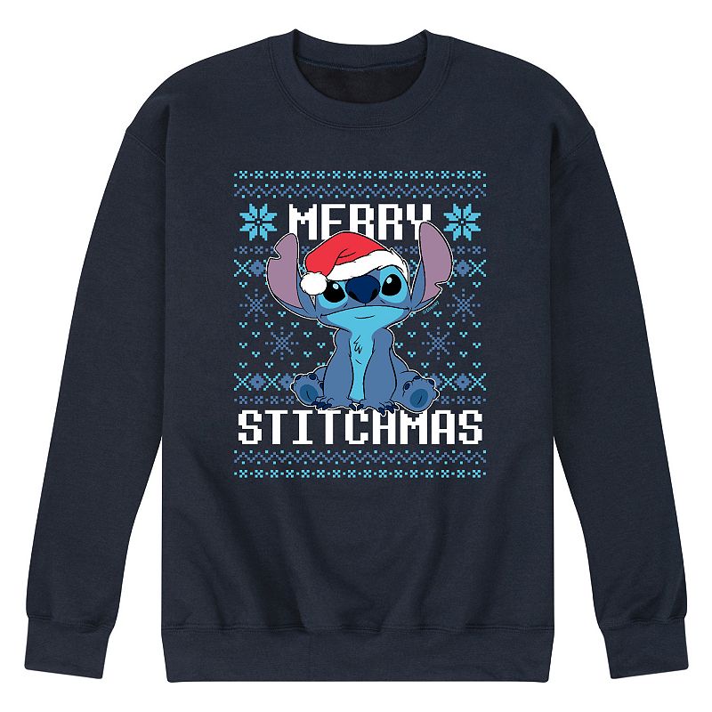 Disney's Lilo & Stitch Men's Merry Stitchmas Fleece Sweatshirt, Size: Medium, Blue
