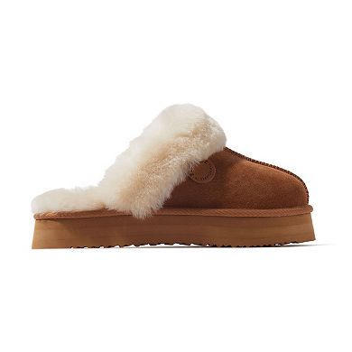 Dearfoams Fireside Melton Shearling Women's Platform Scuff Slippers