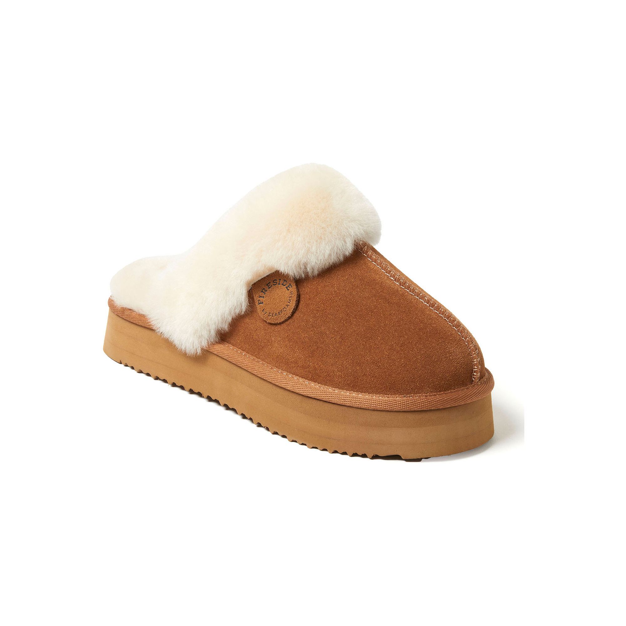 Fireside by Dearfoams Melton Shearling Womens Platform Scuff Slippers, Siz