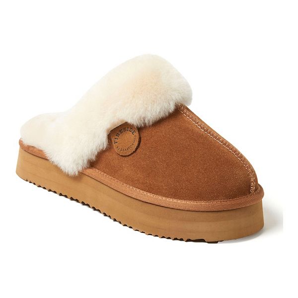 Dearfoams Fireside Melton Shearling Women s Platform Scuff Slippers