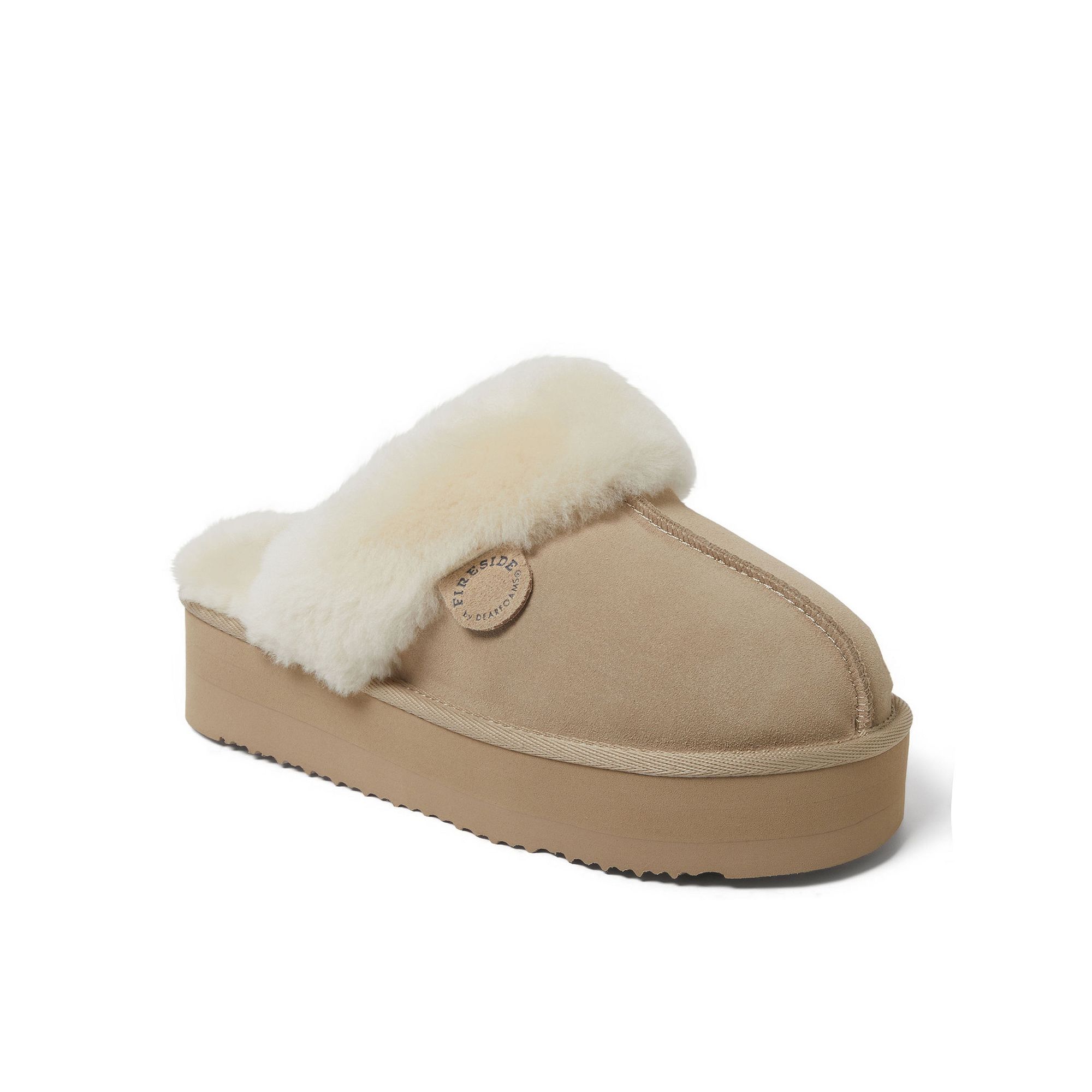 Fireside by Dearfoams Melton Shearling Womens Platform Scuff Slippers, Siz