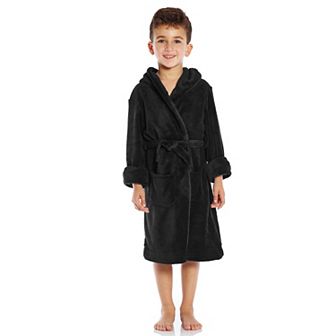 Leveret Kids Fleece Hooded Robe Neutral Solid Color