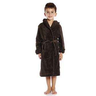 Leveret Kids Fleece Hooded Robe Neutral Solid Color