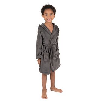 Leveret Kids Fleece Hooded Robe Neutral Solid Color