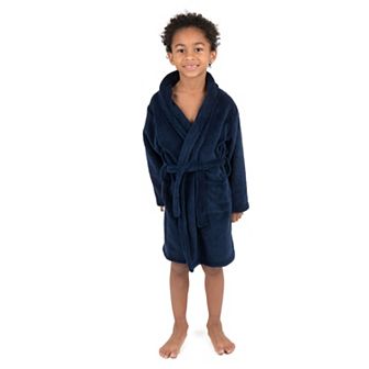 Leveret Kids Fleece Hooded Robe Neutral Solid Color