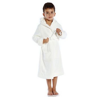 Leveret Kids Fleece Hooded Robe Neutral Solid Color