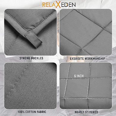 RELAX EDEN Adult Cotton Weighted Blanket w/ Navy Cover, 60 x 80 In, 15 Lb, Grey