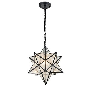 Moravian Star Pendant Light Seeded Glass Shade, 16 in