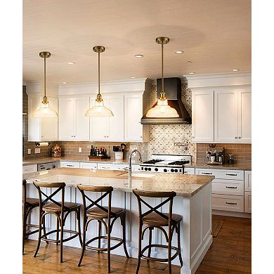 Industrial Brass Island Pendant Light with Clear Barn Glass Shade