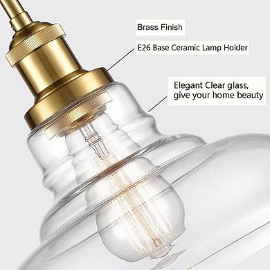 Industrial Brass Island Pendant Light with Clear Barn Glass Shade